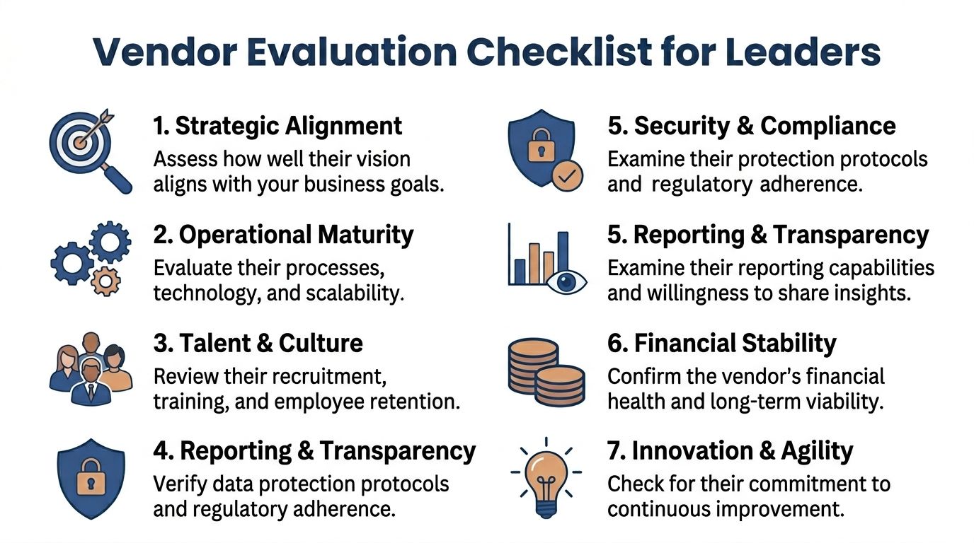 A checklist of seven key evaluation criteria for business leaders to use when selecting a vendor.
