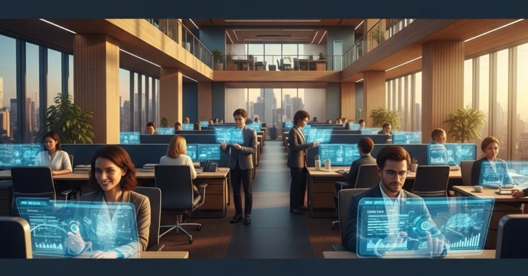 Contact center architecture diagram linking AI routing, CRM, analytics, and channels to cut hunt time in a 500-seat center