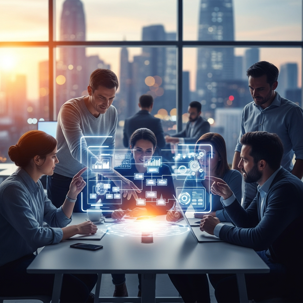 Contact center team reviews sourcing-as-a-service workflows on dashboards, comparing partner fit, QA, and AI support