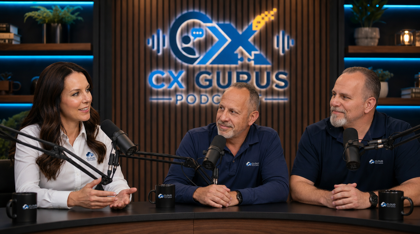 The CX Gurus Podcast hosts in studio