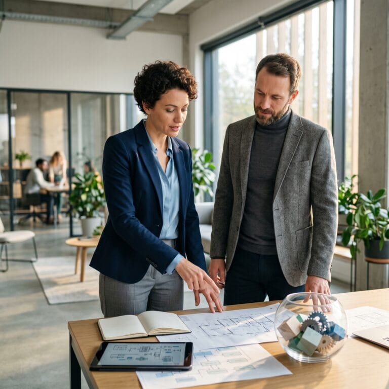 Enterprise AI customer experience consultant reviewing agent copilot workflows and QA data on office screens