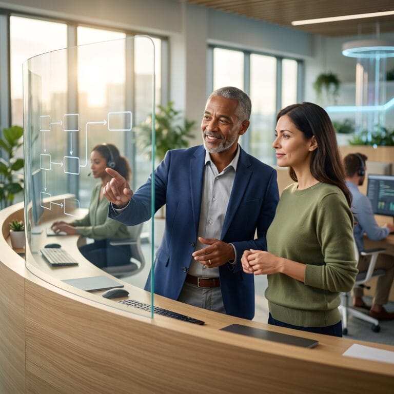 Vendor-neutral AI CX consultant reviewing chatbot workflow, risk controls, and customer service handoff strategy