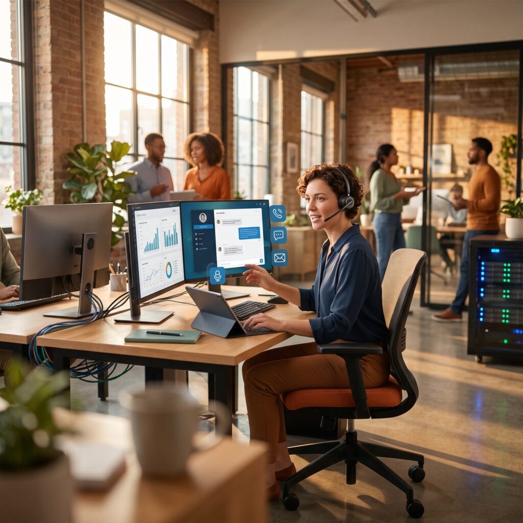 Omnichannel contact center dashboard unifies voice, chat, email, and SMS so agents keep customer context across channels