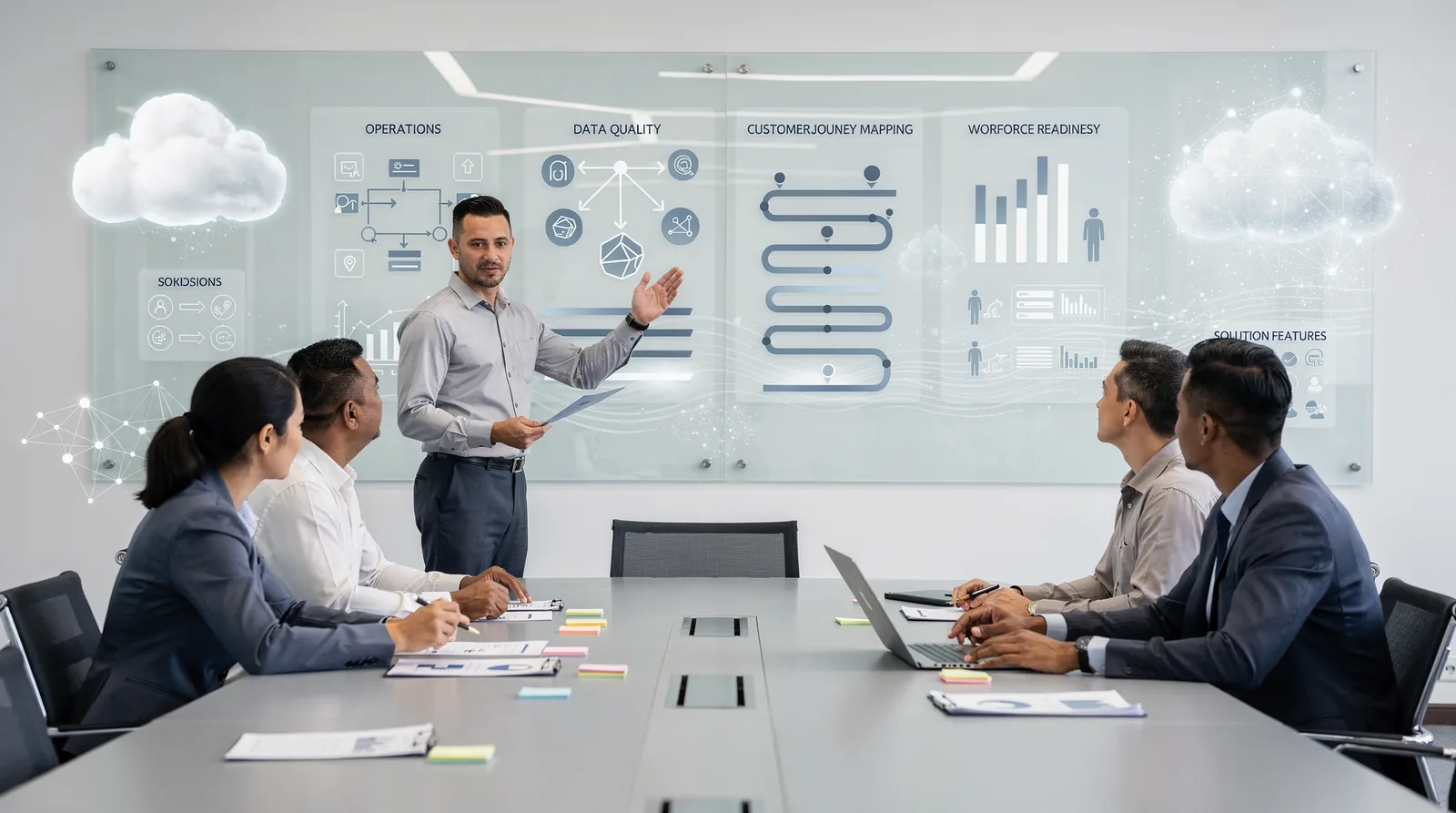 A structured evaluation starts differently. Operations, data quality, customer journey mapping, and workforce readiness get