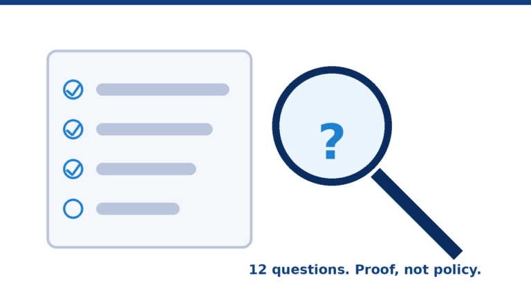 Checklist beside a magnifying glass with a question mark, representing BPO selection questions